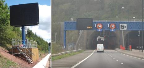 Variable message sign and overhead gantry with speed limit signals