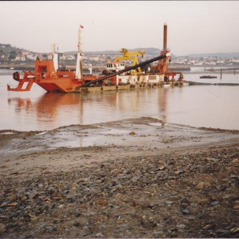 Dredger used to reshape land for Conwy Tunnel's construction
