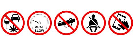 5 images of various warning signs.