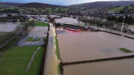 A470 Builth Wells Flooding during storm darragh