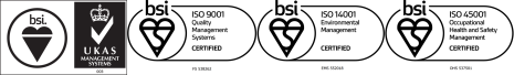 updated bsi logos showing ISO 9001, 14001 and 45001